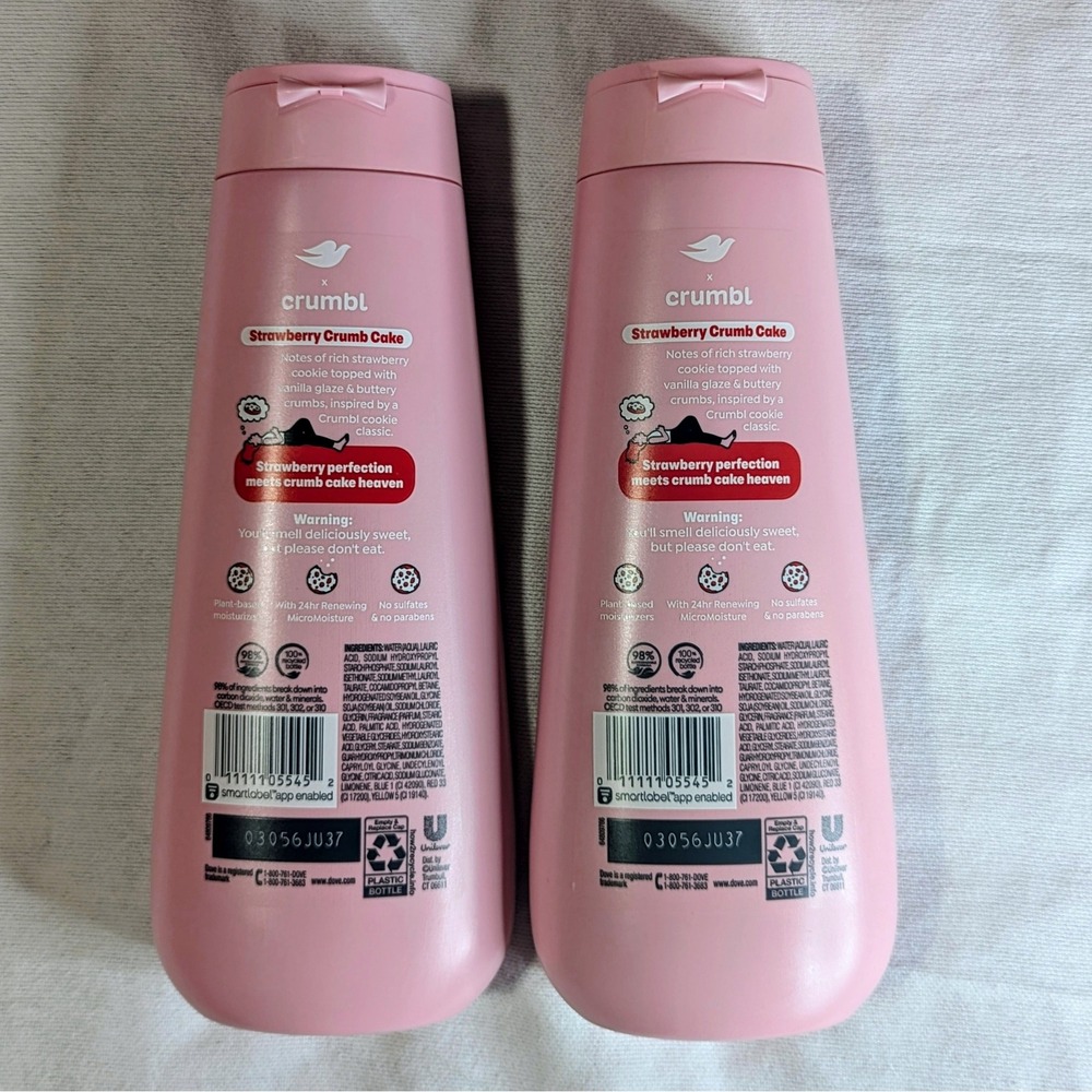 2 Pack Dove x Crumbl Strawberry Crumb Cake Nourishing Body Wash 20 fl oz - Picture 3 of 7